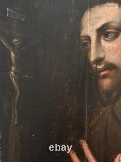 Old painting, Saint Francis of Assisi, 17th century, (Hands of Antwerp)