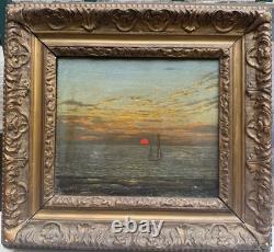 Old painting by V. Balotte (19th–20th c.), Seascape at Sunset, 1895