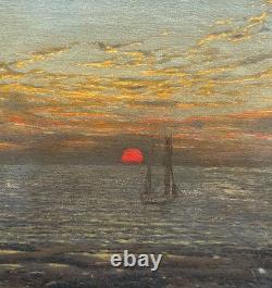 Old painting by V. Balotte (19th–20th c.), Seascape at Sunset, 1895
