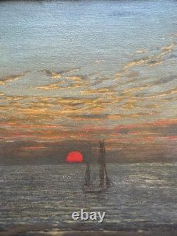 Old painting by V. Balotte (19th–20th c.), Seascape at Sunset, 1895
