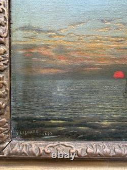 Old painting by V. Balotte (19th–20th c.), Seascape at Sunset, 1895