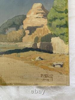 Old painting canvas signed P. Turin 1929 oil on wood