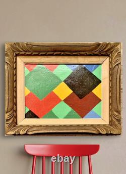 Old painting oil abstract geometric composition Cagninacci wooden frame 19th century