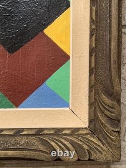Old painting oil abstract geometric composition Cagninacci wooden frame 19th century