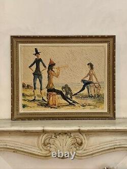 Old painting oil landscape horses Camargue animated scene Circky André Poirson