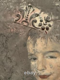 Old painting oil mixed composition sculpture portrait child motif moldings