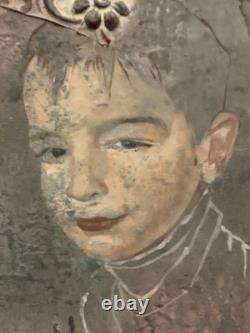 Old painting oil mixed composition sculpture portrait child motif moldings