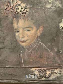 Old painting oil mixed composition sculpture portrait child motif moldings