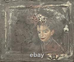 Old painting oil mixed composition sculpture portrait child motif moldings