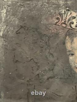 Old painting oil mixed composition sculpture portrait child motif moldings