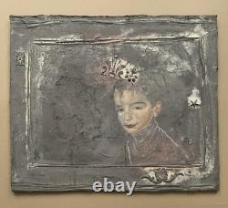 Old painting oil mixed composition sculpture portrait child motif moldings
