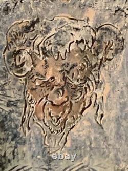 Old painting, oil, mixed media composition, sculpture, bolts, melancholic woman, signed