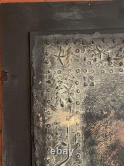 Old painting, oil, mixed media composition, sculpture, bolts, melancholic woman, signed