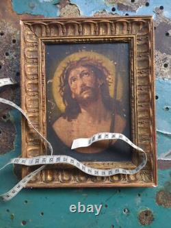 Old painting, oil on wood: Jesus Christ oil painting on wood