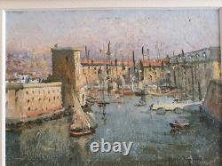 Old painting oil on wood old Port of Marseille unsigned around 1930