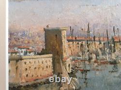 Old painting oil on wood old Port of Marseille unsigned around 1930