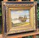 Old Painting Signed "lakeside Animated" Oil Painting On Wood Panel