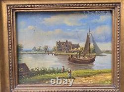 Old painting signed 'Lakeside Animated' Oil painting on wood panel