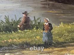 Old painting signed 'Lakeside Animated' Oil painting on wood panel