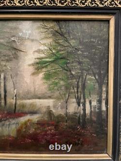 Old painting tableau of a woodland landscape from the 20th century