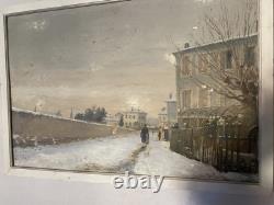 Old painting view of a village 19th century
