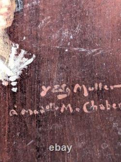 Old portrait of a woman signed by Yves Edgar Muller Oil on wood panel 16x22 cm