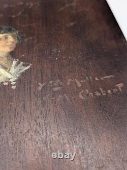 Old portrait of a woman signed by Yves Edgar Muller Oil on wood panel 16x22 cm