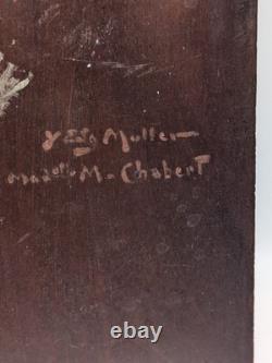 Old portrait of a woman signed by Yves Edgar Muller Oil on wood panel 16x22 cm