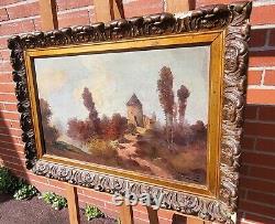 Old signed tableau. Landscape. Oil painting on wood panel.