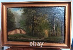 Old very pretty painting Oil/wood Barbizon School signature to be identified C76