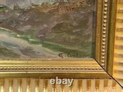 Old wooden painting in oil on gilded panel by G. Costeau