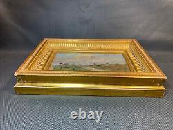 Old wooden painting in oil on gilded panel by G. Costeau