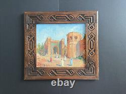 Orientalist Chart Framed 1927 Rabat Maroc Signed Oil On Wooden Panel