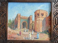 Orientalist Chart Framed 1927 Rabat Maroc Signed Oil On Wooden Panel