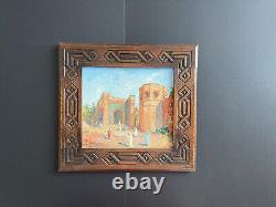 Orientalist Chart Framed 1927 Rabat Maroc Signed Oil On Wooden Panel