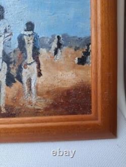 Orientalist Oil Painting on Wood of Tuaregs on Camel, Framed and Signed