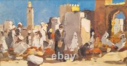 Orientalist Painting Modern Art North Africa Market Scene 20th Century