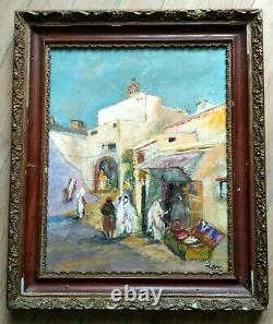 Orientalist Painting Oil On Wooden Panel Signed M. Berton