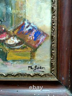 Orientalist Painting Oil On Wooden Panel Signed M. Berton