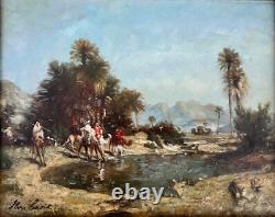 Orientalist School, Stop in the Oasis HSP signed. 19x24 cm