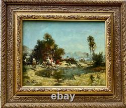 Orientalist School, Stop in the Oasis HSP signed. 19x24 cm