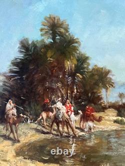 Orientalist School, Stop in the Oasis HSP signed. 19x24 cm