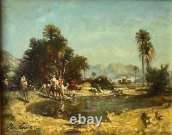 Orientalist School, Stop in the Oasis HSP signed. 19x24 cm