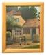 Original Oil Painting Antique Landscape Garden, House Boy & Girl Meeting, Framed