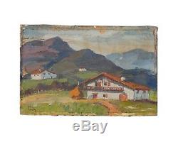 Original Oil Painting Country Basque, The Rhune At Sare