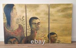 Original Triptych MANOU 2008, Signed Wood Painting, Africa