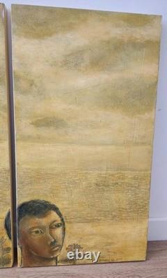 Original Triptych MANOU 2008, Signed Wood Painting, Africa