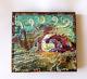 Original Miniature Painting In Oil On Wood Signed Marine Landscape & Oyster Shell