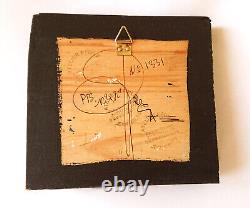 Original miniature painting in oil on wood signed marine landscape & oyster shell