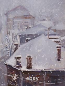 Original painting oil on wood panel The snow from my window